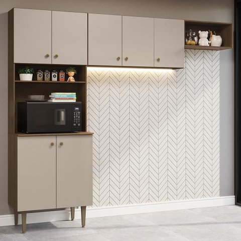 Armário de Cozinha Compacta 235cm Rustic/crema Gourmet Madesa Xb03 Rustic/crema