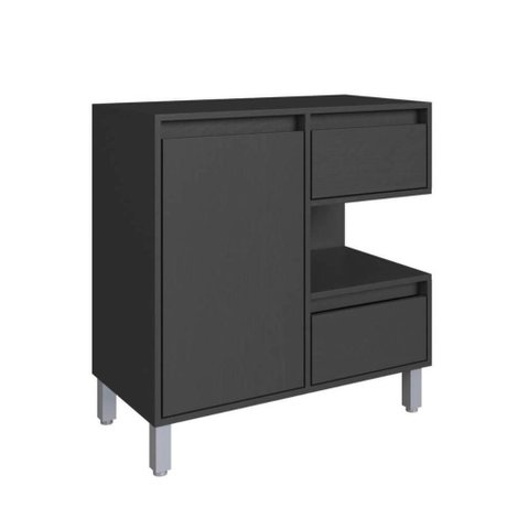 Gabinete de Banheiro 80cm Paula Grafite com 2 Gavetas Porta e Nicho sem Cuba