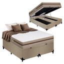 Ver imagem 1 de Cama Box Baú King Bipartido Suede + Colchão Molas Ensacadas Royal Sleep Bioclassic 193cm Cor:Bege