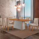 Ver imagem 1 de Mesa de Jantar Diane 180cm Tampo MDF Lam 6 Cadeiras Safira Moderna Veludo Creme Naturale Off White