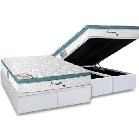 Cama Box Baú King: Colchão Molas Master Ensacadas Herval Meditare + Base White(193x203)