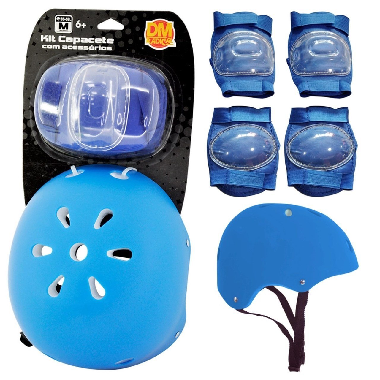 Kit Proteção Capacete Joelheiras Cotoveleiras Azul - DmToys 6152 - 1