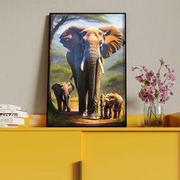 Quadro Decorativo Animais Sombra da Savana com Moldura e Vidro Preto - 100x70 Cm - 4