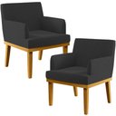 Ver imagem 1 de Kit 2 Poltronas Decorativas Sala De Estar E Recepção Base Mel Beatriz W01 Bouclê Preto - Lyam Decor