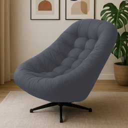 Poltrona Mônaco Giratória com Balanço Tecido Suede Veludo Cinza - 1
