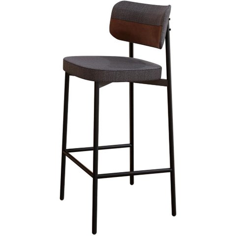 Banqueta Alta Bar Cozinha Sala de Jantar Aço Preto Kaira C01 Linho Preto Courino Whisky - Lyam