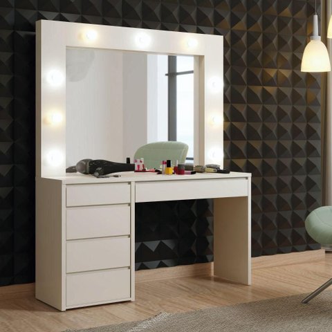 Penteadeira Camarim Berlim com Espelho e LED 136 cm Off White - Mavaular