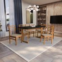 Ver imagem 1 de Conjunto Sala de Jantar Elisa em Madeira Maciça 6 Cadeiras Linho Fendi