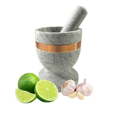 Pilão de Pedra Sabão Natural Gigante com Acabamento em Cobre