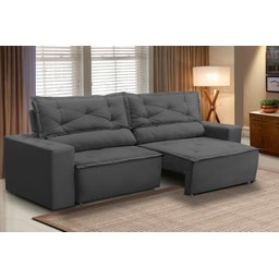 Sofá Retrátil e Reclinável 3 lugares com Molas 2,00m Livia Suede Cinza Adonai Estofados - 1