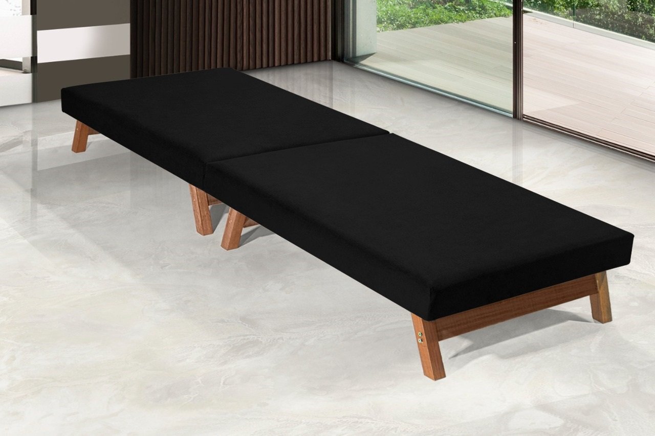 Cama Portátil Dobrável Solteiro 0,90x1,90 Preto -C/Colchão Embutido - 2