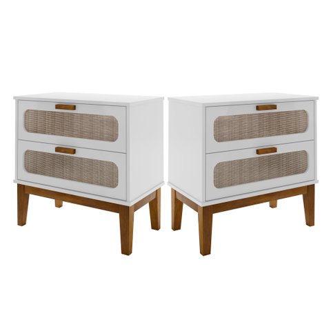 2 Mesa de Cabeceira Gaveta para Quarto Cama Casal Estilo Retro Classico Vintage Santorini 60cm Brco