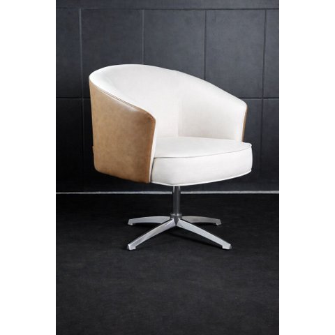 Poltrona Julia Giratoria Base Aluminio - Nobly Decor Bege/Couro Marrom