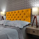 Ver imagem 2 de Cabeceira Estofada Queen Capitonê Suede Liso Amarelo 160 x 120 cm RBL