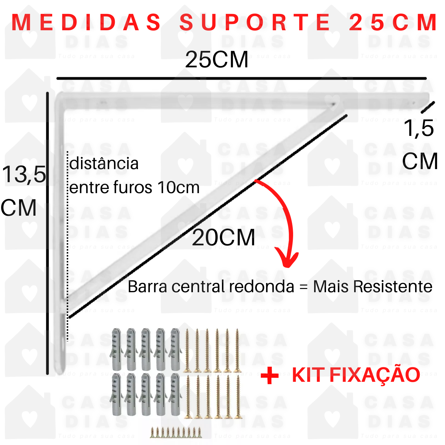 Suporte Mão Francesa Cantoneira Prateleira 25cm Kit 12 Unidades - 5