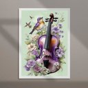 Ver imagem 2 de Quadro Vintage Violino e Passarinho 45x34cm - com Vidro:moldura Branca