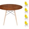 Conjunto Mesa Eames Eiffel Dsw Redonda Pau Ferro 120cm + 4 Cadeiras Eames Dsw - Amarela - 4