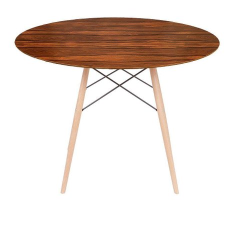 Conjunto Mesa Eames Eiffel Dsw Redonda Pau Ferro 120cm + 4 Cadeiras Eames Dsw - Amarela