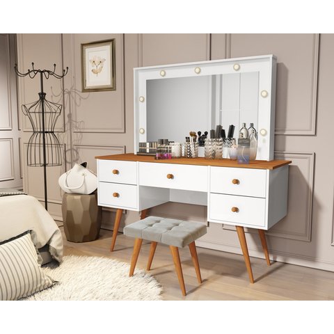 Penteadeira Camarim Anaisa Luz de Led e Espelho -novas Cores: Branco / Nature