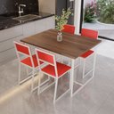 Ver imagem 1 de Conjunto Mesa de Jantar Retangular Imbuia 4 Cadeiras Estofado Riviera Industrial Branco