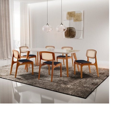 Conjunto de Mesa de Jantar Maia Tampo com Vidro Laqueado 160 cm 6 Cadeiras Maia Premium