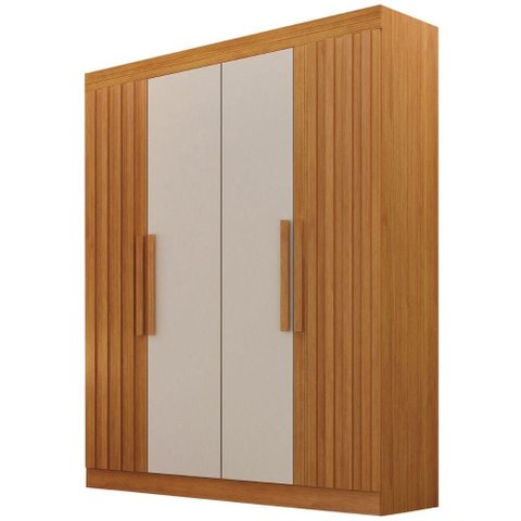 Guarda Roupa Canadá Ripado Cinamomo Off White 4 Portas 2 Gavetas Leifer Móveis