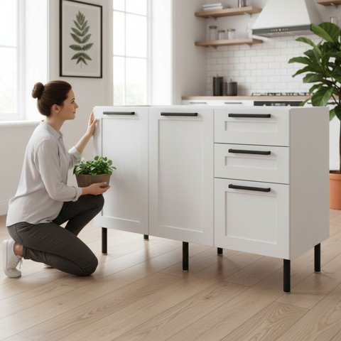 Armário Balcão de Cozinha 120cm S/tampo com 2 Portas e 3 Gavetas 100% Mdf Phoenix Móvel na Caixa