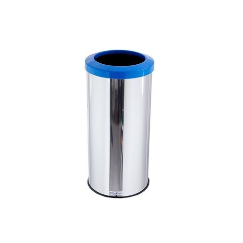 Lixeira Inox Aro Plástico 25 Litros Cesto De Lixo Reciclável - Azul