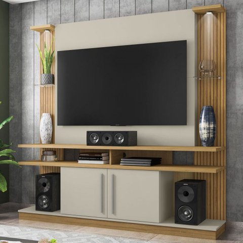 Estante para Tv até 60 Polegadas Meyer com Led Cinamono/off White - Pnr Móveis
