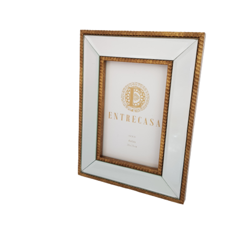 Porta Retrato Dourado com Espelho Bisotê