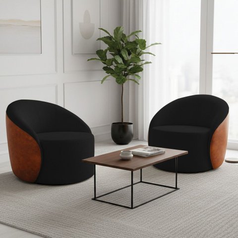 Poltrona Sala Orgânica Kit 2 Lua Fixa Sintético Pu Nozes/bouclê D03 - D’Rossi
