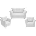 Ver imagem 1 de Kit Namoradeira + 2 Poltronas Decorativa Isis Couro Branco Pés Madeira Ms Decor
