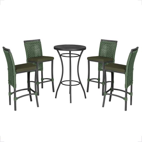 Mesa Bistro e 4 Banquetas Roma Preta Corda Náutica 12 Trama Original