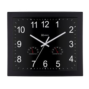 Relógio de Parede Retangular Higrômetro e Termômetro Preto Herweg 6906