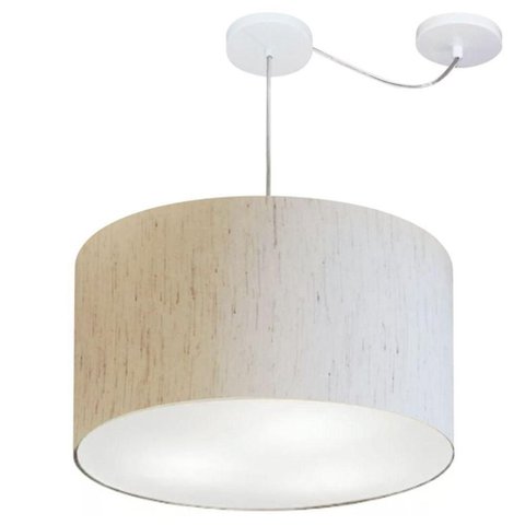 Lustre Pendente Cilíndrico com Desvio de Centro Md-4167 Cúpula em Tecido 60x30cm Linho Bege -