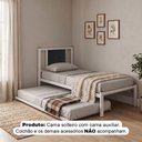 Ver imagem 2 de Cama Solteiro Bruna em Aço Industrial Branco com Auxiliar e Cabeceira Estofada Preto