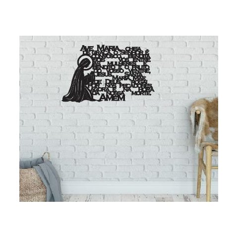 Ave Maria 40x24cm Em Madeira MDF Escultura de Parede