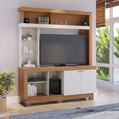 Estante para Sala Tv até 50 Pol 160x188cm Valença Freijó Off White