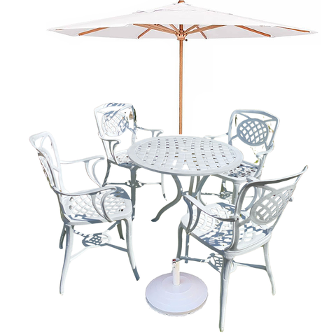 Jogo Conjunto de Mesa 4 Cadeiras Aluminio Fundido para Jardim Piscina