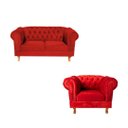 Ver imagem 1 de Uma Namoradeira Duque Chesterfield Capitonê + Uma Poltrona Duque- Suede Vermelho