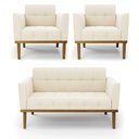 Ver imagem 2 de Conjunto 2 Poltronas e 1 Namoradeira Decorativa Karen Pés Fixo em Madeira Castanho Veludo Bege G19 -