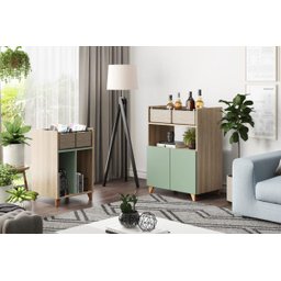 Aparador Bar Multiuso 2 Portas e Cestos Drink 1003 Aveiro/Verde Be - 1