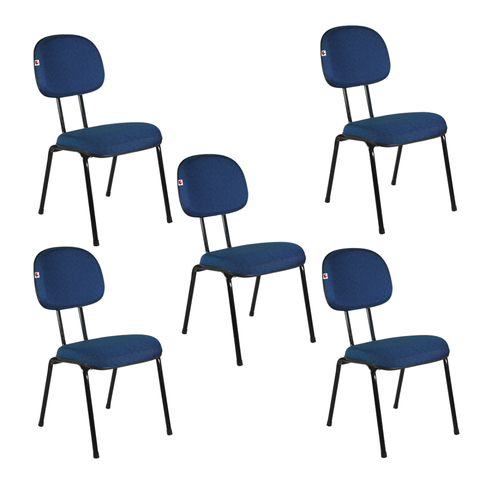 Cadeira Secretária Pé Palito Kit 5 Tecido Azul com Preto
