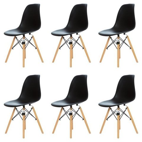 Kit 6 Cadeiras Charles Eames Eiffel Dsw - Preta - Kza Bela