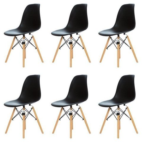 Kit 6 Cadeiras Charles Eames Eiffel Dsw - Preta - Kza Bela