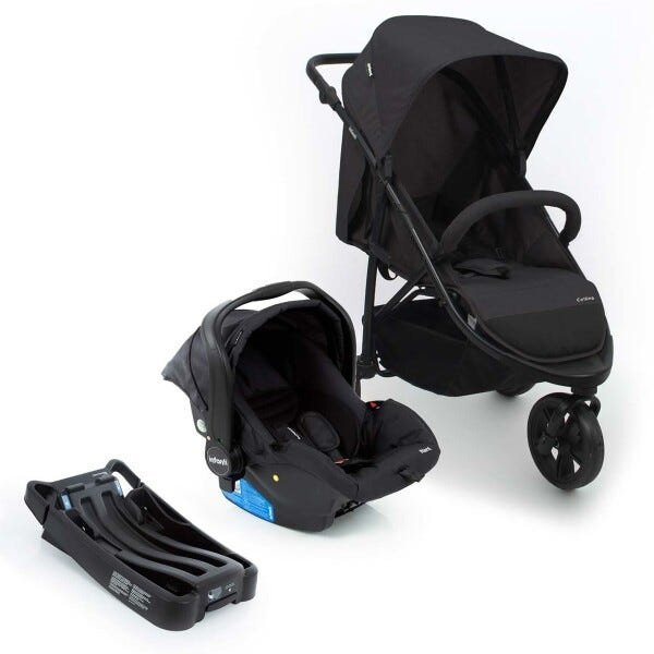 Carrinho de bebê Travel System Collina Trio Black Infanti + bebê conforto + Base