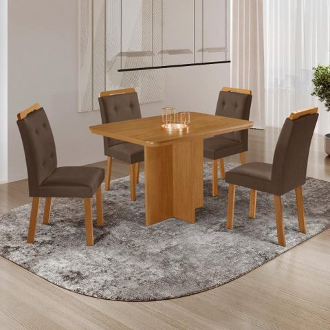 Conjunto Mesa de Jantar 120cm com 4 Cadeiras Estofadas Multimóveis Crrft-CON043 Madeirado/Marrom