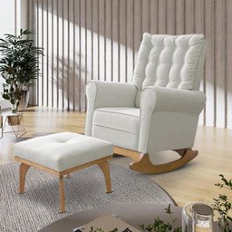 Poltrona de Amamentação com Balanço e Puff Paris Veludo Off White - Ideal - 2