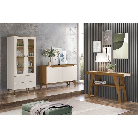 Conjunto com Cristaleira Liz, Buffet Quartzo e Aparador Menphis Henn - Nature/off White