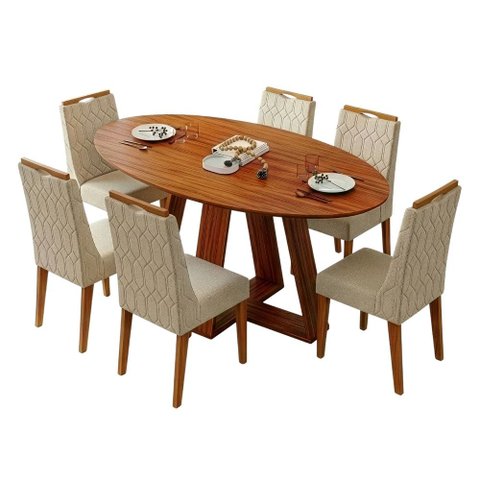 Conjunto Sala de Jantar Mesa 1,80m Vick 6 Cadeiras Bel